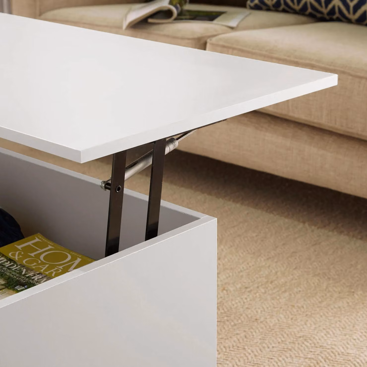 Home Source Wooden Coffee Table with Lift Up Top and 2 Large Storage Drawers in White – 2