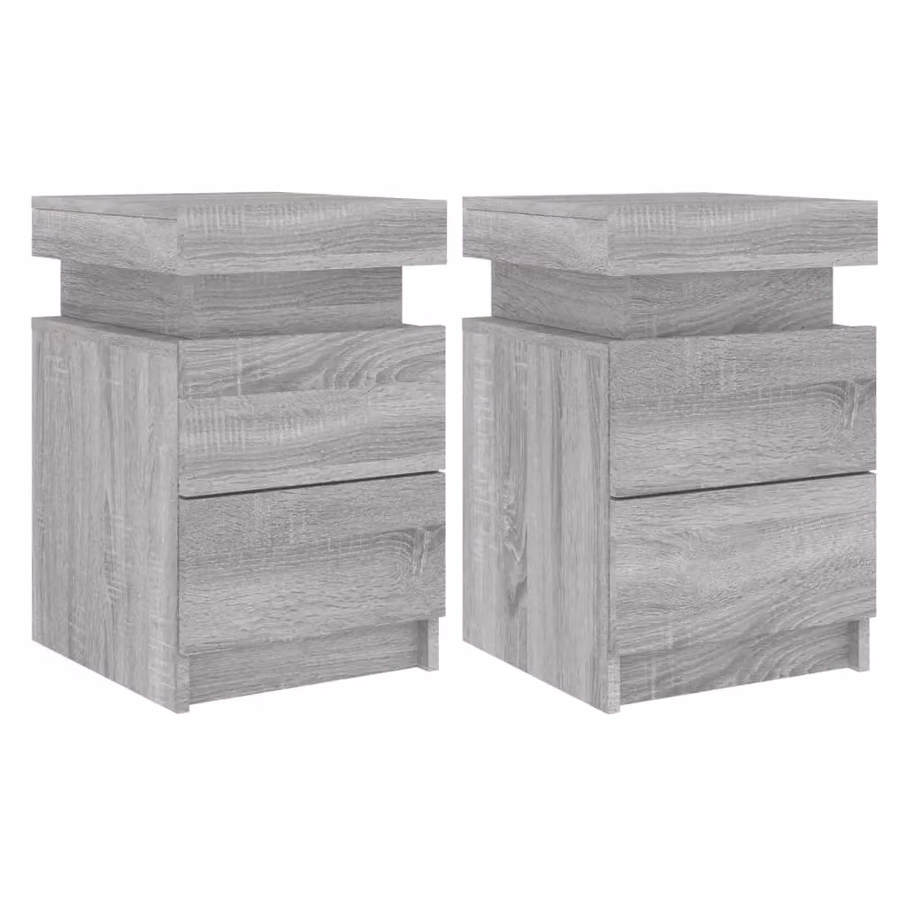 Berkfield Home Set of 2 Modern Grey Sonoma Bedside Cabinets with Integrated LED Lights, W/D/H: 35 x 39 x 55 cm – 2
