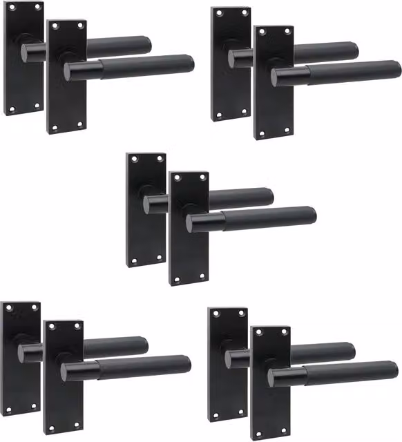 Golden Grace Victorian T-Bar Linear Design Door Handle with Screws and Spindle, Matt Black, 5 Pairs