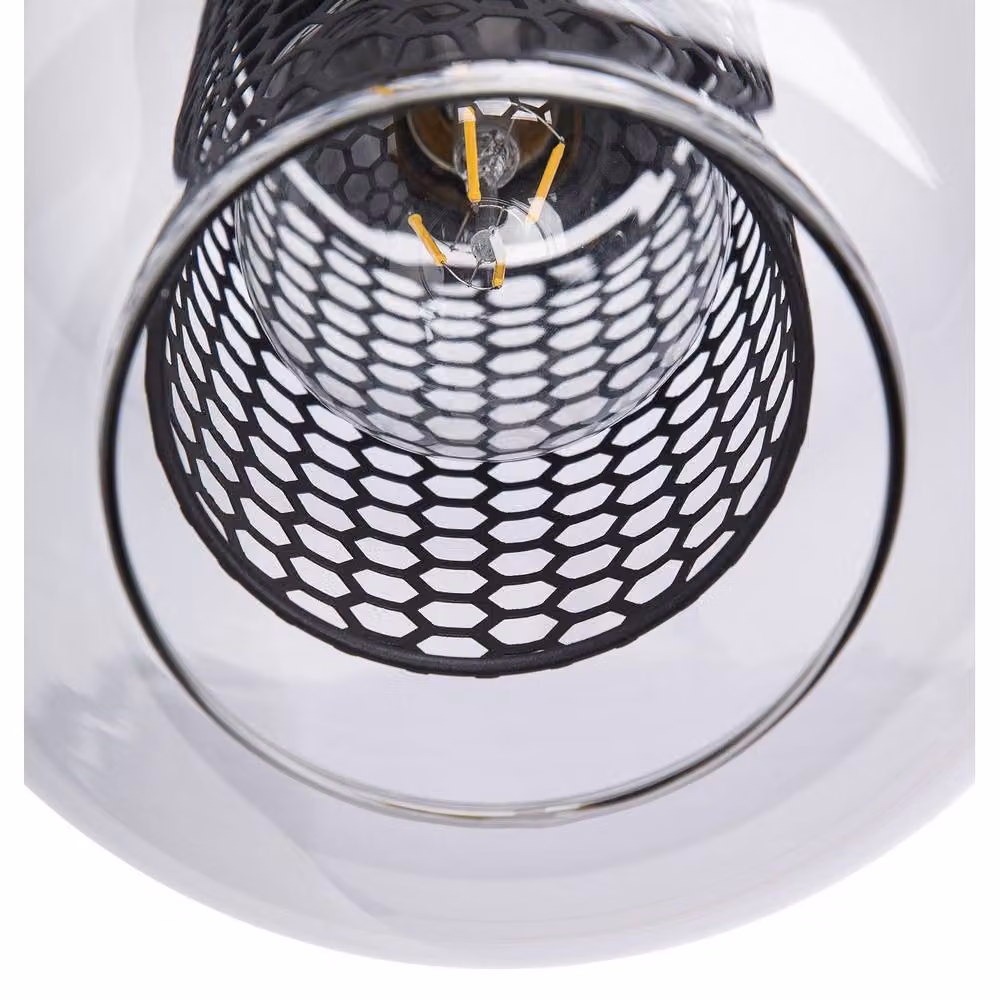 Netlighting Ando Dome Pendant Ceiling Light with Black Smoke Glass Shade and Wood Accents, E27, Height Adjustable – 2