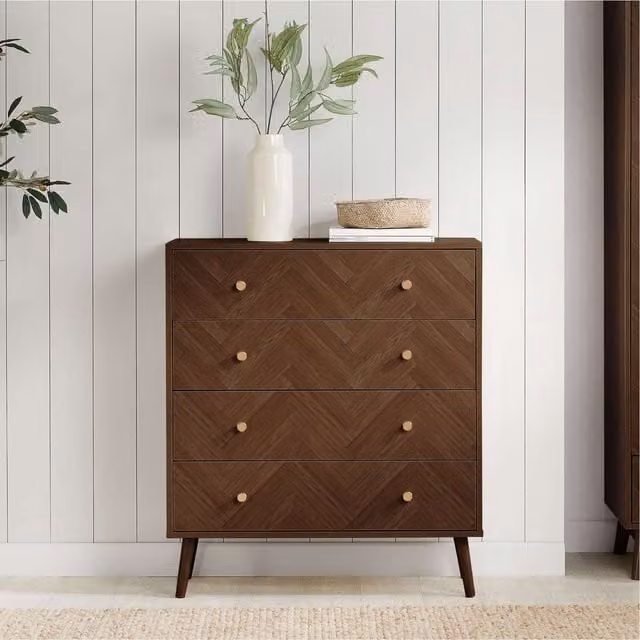 Birlea Herringford 4 Drawer Oak Brown Wooden Chest of Drawers