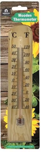 Kingfisher Traditional Wooden Thermometer in Brown and Multicolour