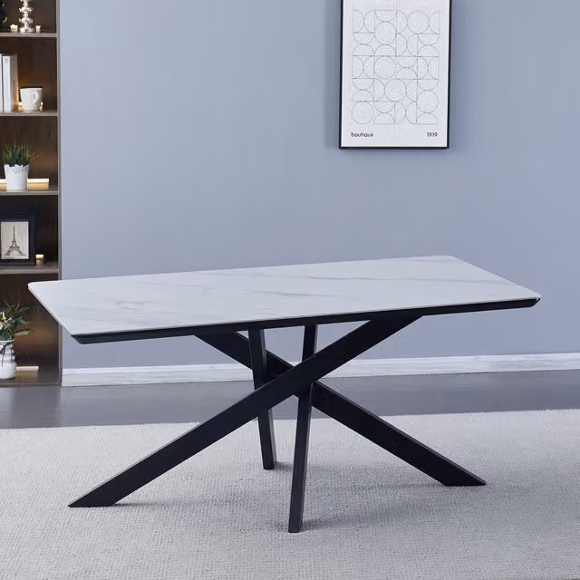 Artemis Home Ottavia Modern Rectangular Ceramic Dining Table in White Stone, W: 160 cm, D: 90 cm