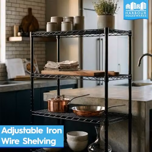 Harbour Housewares 6-Tier Black Metal Wire Shelving Unit with Adjustable Shelves, H 180 x W 60 x D 35 cm – 3