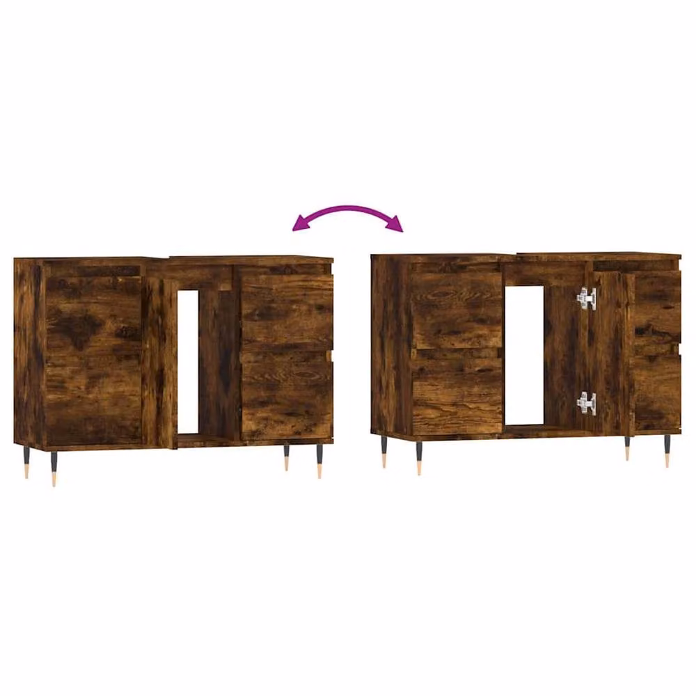 Berkfield Home Modern Smoked Oak Bathroom Cabinet in Brown, W/D/H: 80 x 33 x 60 cm – 5