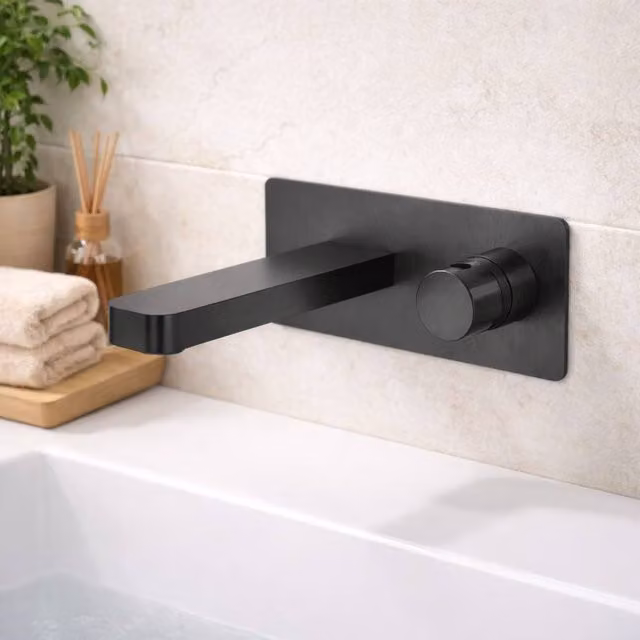 Bathroom Kingdom Koko Wall Mounted Single Lever Basin Mixer Tap in Gunmetal Grey