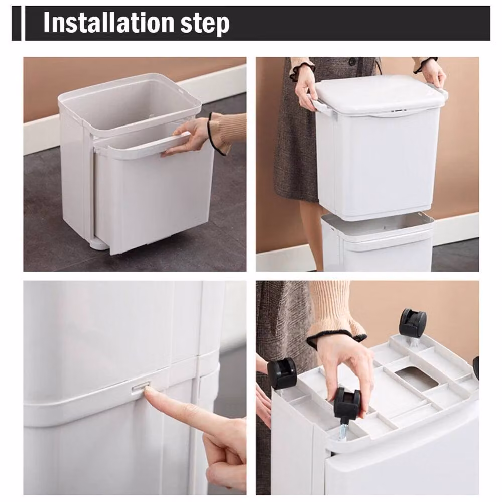 Nordara 45L Dual Compartment Kitchen Recycling Bin with Wheels in White – 4