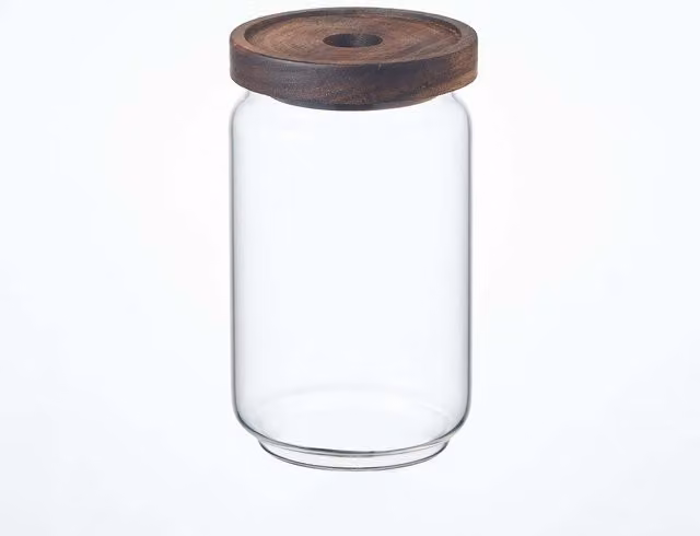 Eden & Willow Airtight Glass Kitchen Storage Jar with Acacia Wooden Lid, Transparent, 0.85l