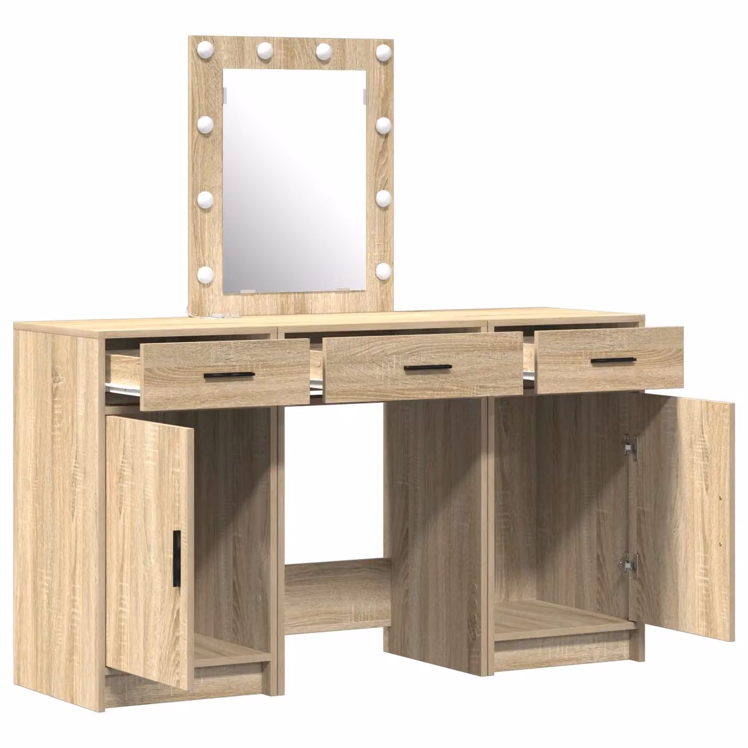 Berkfield Home 3 Piece Hollywood LED Dressing Table Set in Sonoma Oak Brown – 2