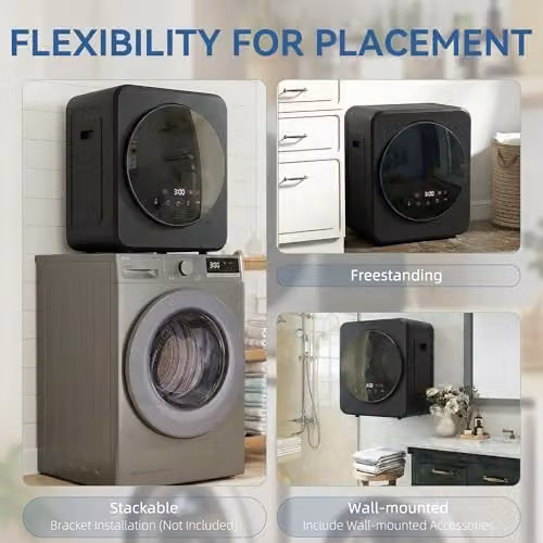 HOMCOM Black Vented Compact Tumble Dryer with 2.5 kg Dry Capacity and Reversible Drum Action – 8