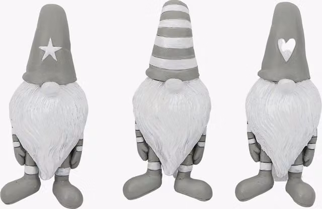 Perch & Parrow Set of 3 Scandinavian Ceramic Elfi Gonk Tabletop Decorations in Grey and White