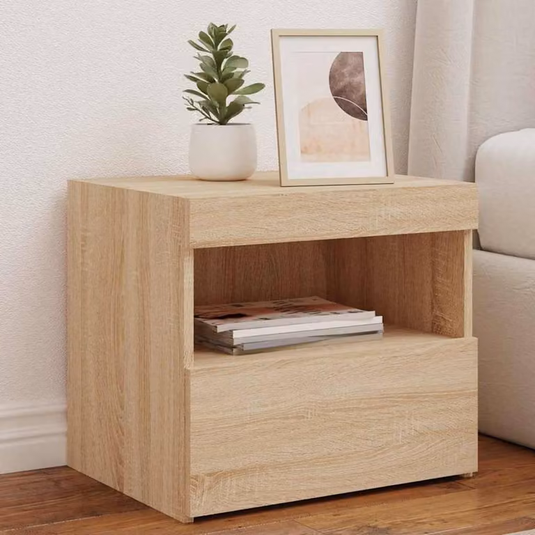 Berkfield Home Beautiful Bedside Cabinets with Integrated LED Lights, 2 Pack, Sonoma Oak, Beige, W: 50 cm, D: 40 cm, H: 45 cm