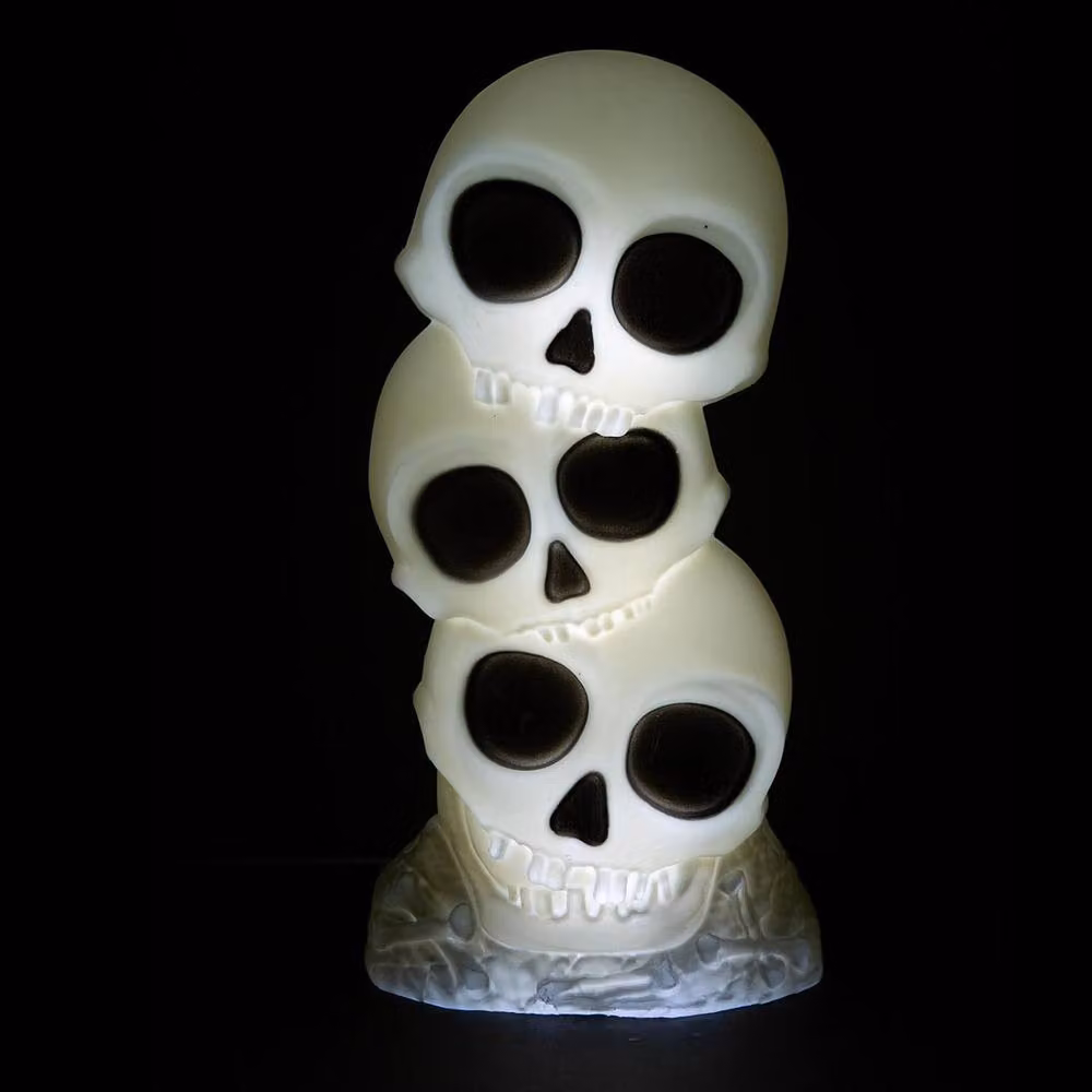 VFM e-Store Halloween Skull 3 Tier Light Up Tabletop Decoration, White – 3
