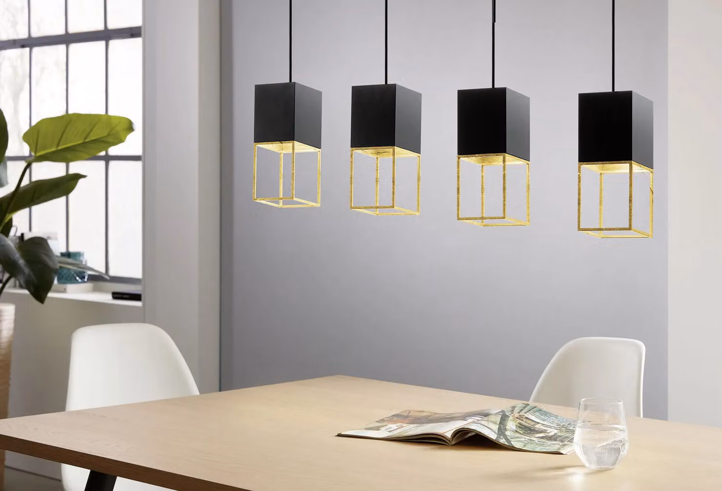 Loops Modern Suspended Pendant Ceiling Light in Black and Gold with Square Shades and GU10 Bulbs Included – 2