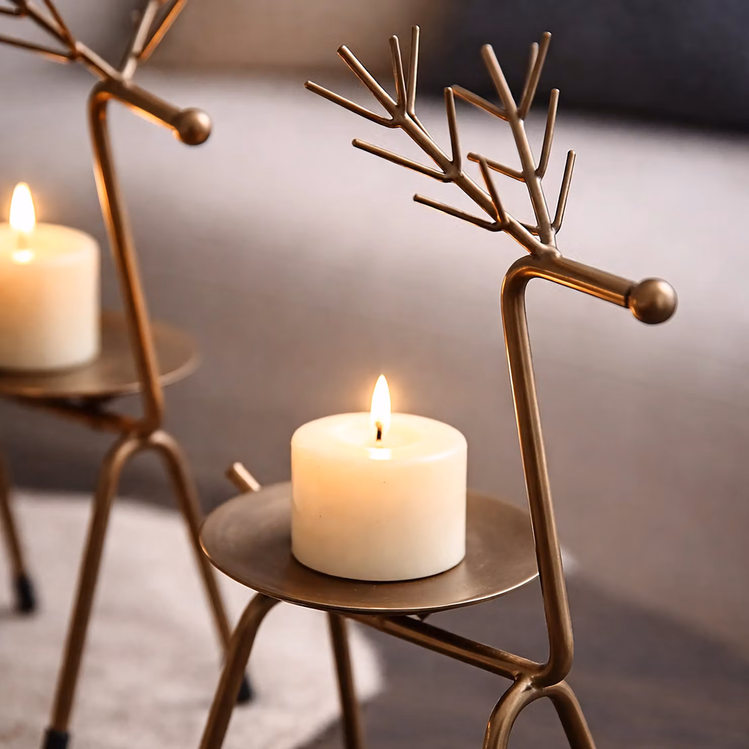 Marco Paul Bronze Metal Reindeer Pillar Candle Holder Set of 2 – 4
