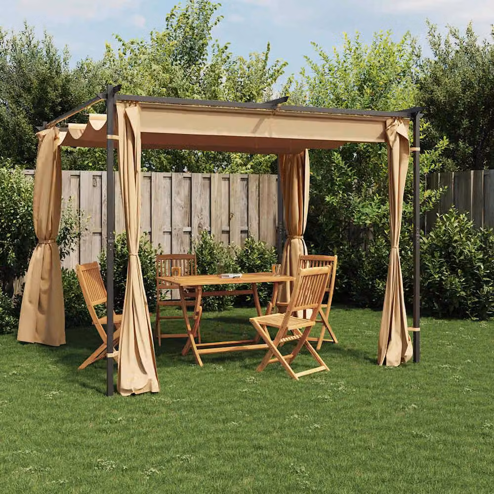 Berkfield Home Gazebo with Curtains, Beige Steel and Polyester, W: 300 cm, D: 300 cm, H: 230 cm – 2