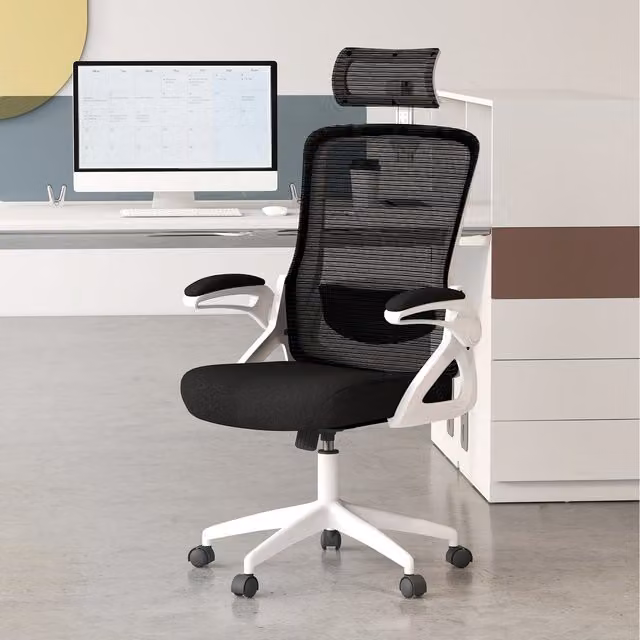 Costway Modern White Executive Fabric Office Chair with Headrest and Armrests