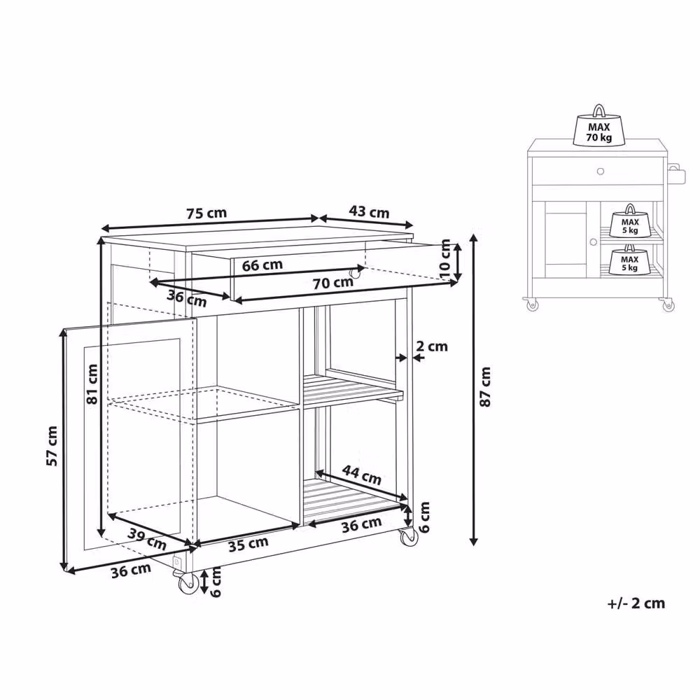 Wyld and Coco Black Lacquered MDF Kitchen Trolley with Rubberwood Accents W/D/H: 75 x 43 x 87 cm – 3