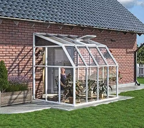 Palram Canopia Lean To Greenhouse Sun Room in White with Polycarbonate Windows, W200.5 x H247 cm – 1
