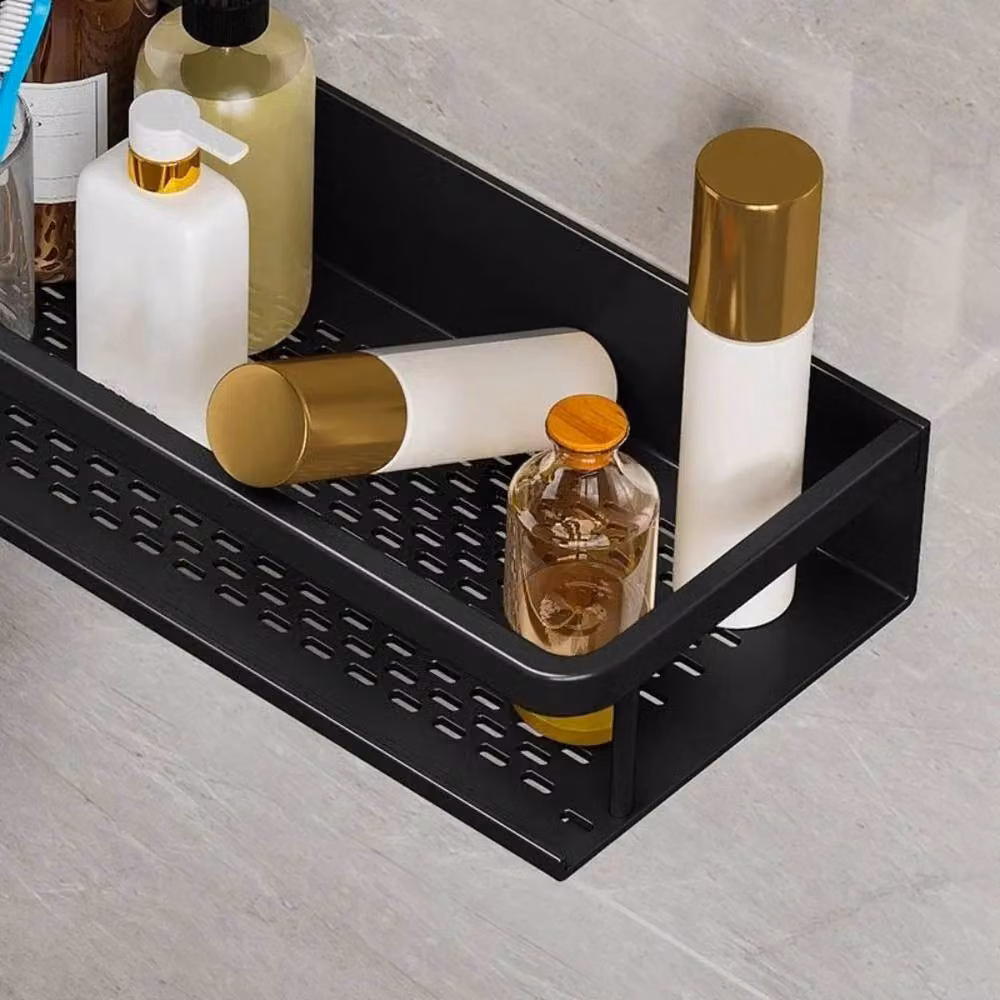 PAWNORA Wall Mounted Aluminium Shampoo Bottle Shower Rack, Black, Width: 30 cm – 4