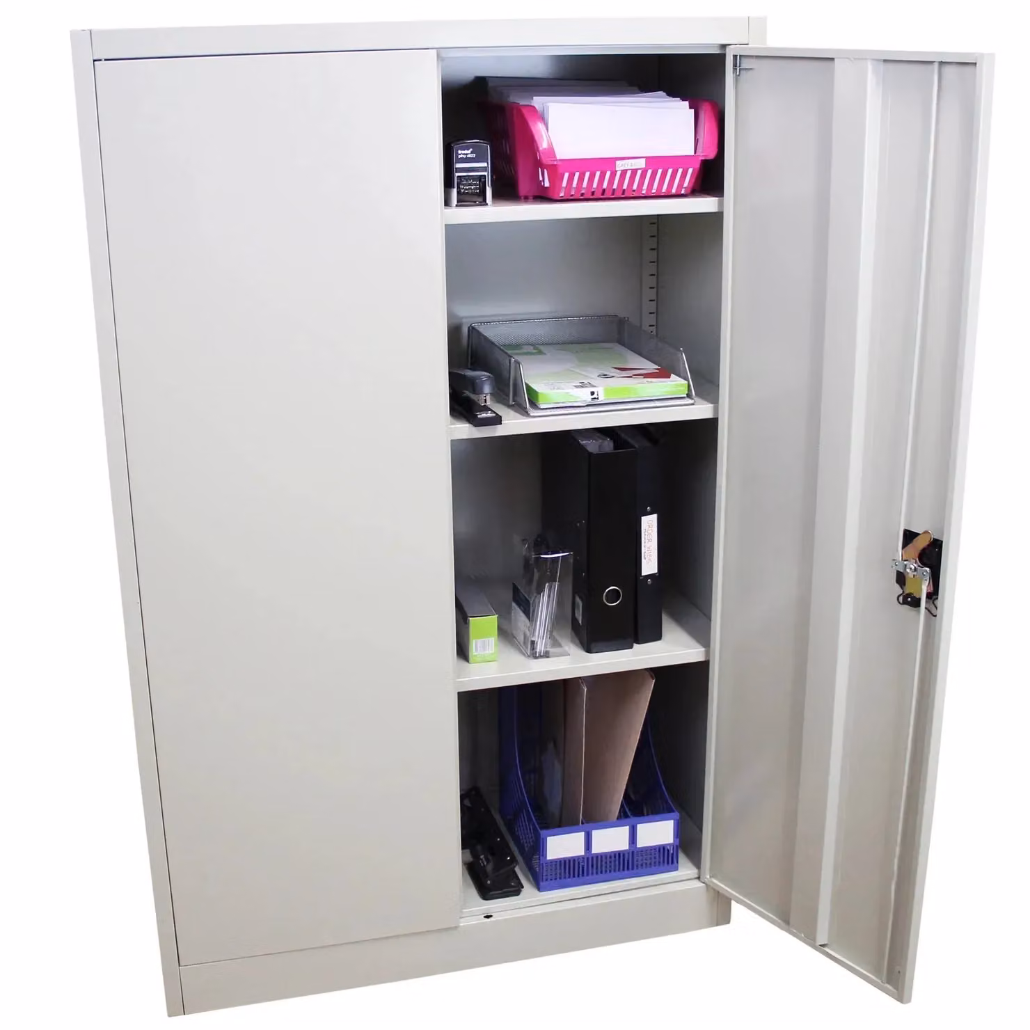 Monstershop Metal Filing Cabinet in Grey with Adjustable Shelves and Lock, H 140 cm x W 90 cm x D 40 cm – 2