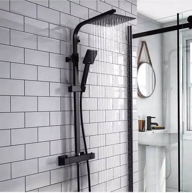 Living and Home Brass Rainfall Shower Head Set with Overhead and Hand Shower in Matt Black, Diameter: 20.32 cm – 1
