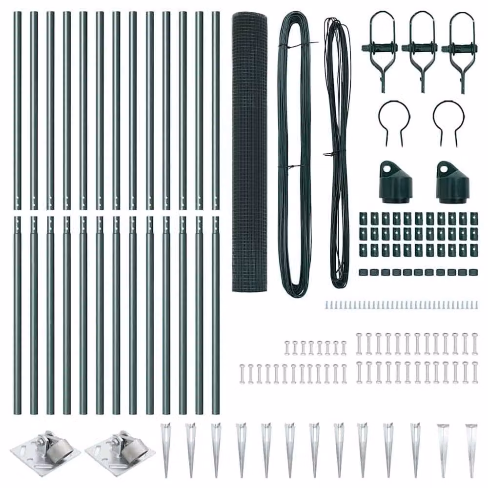 Berkfield Home Green Powder-Coated Steel Welded Wire Fence with 13 In-Ground Spike Posts, W: 25 m, H: 1.2 m – 4