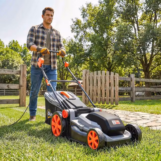 Outsunny 1800W Electric Lawnmower with 40cm Cutting Width and Mulching Kit, Light Grey