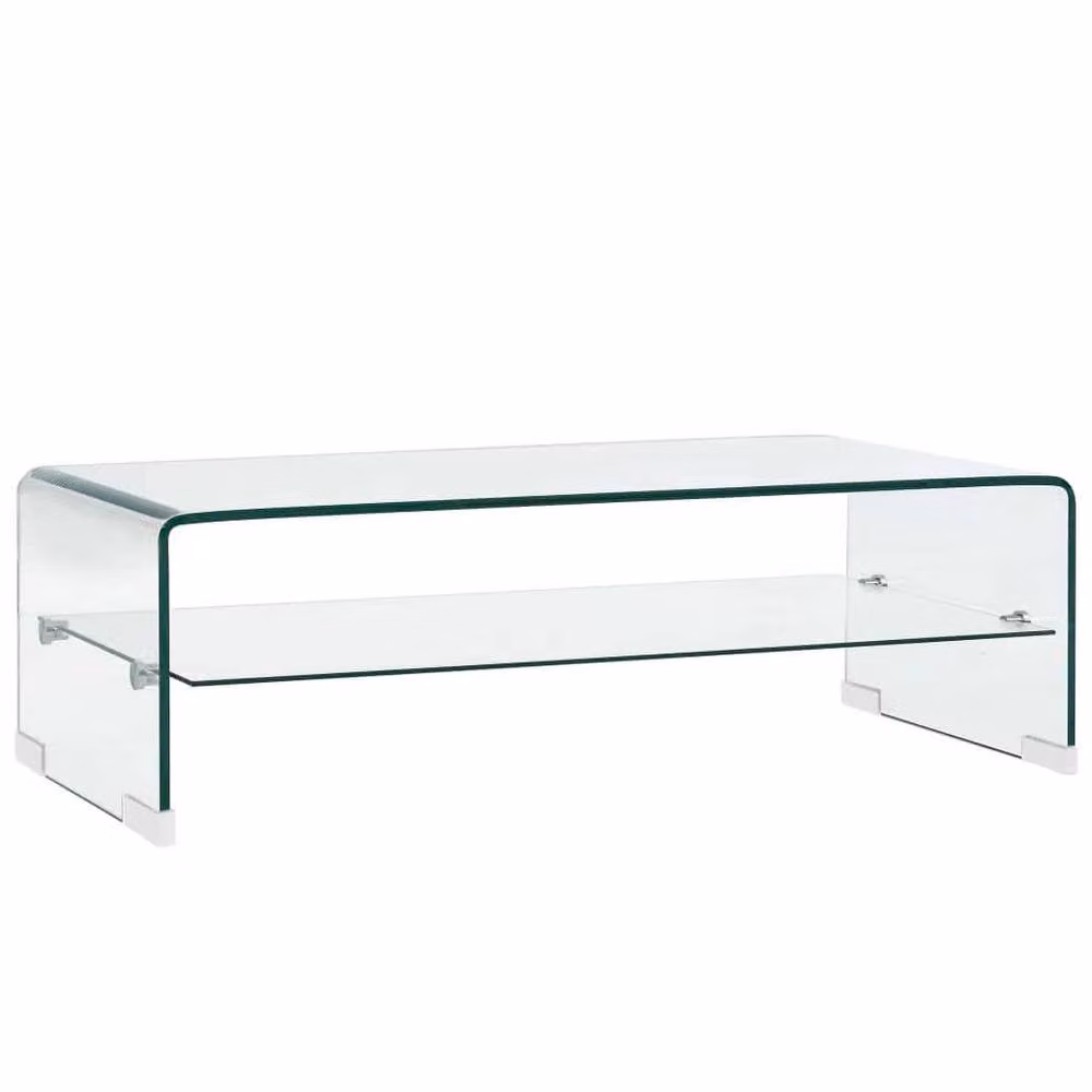 Berkfield Home Modern Rectangular Tempered Glass Coffee Table, Transparent, W: 98 cm, D: 45 cm, H: 31 cm – 2