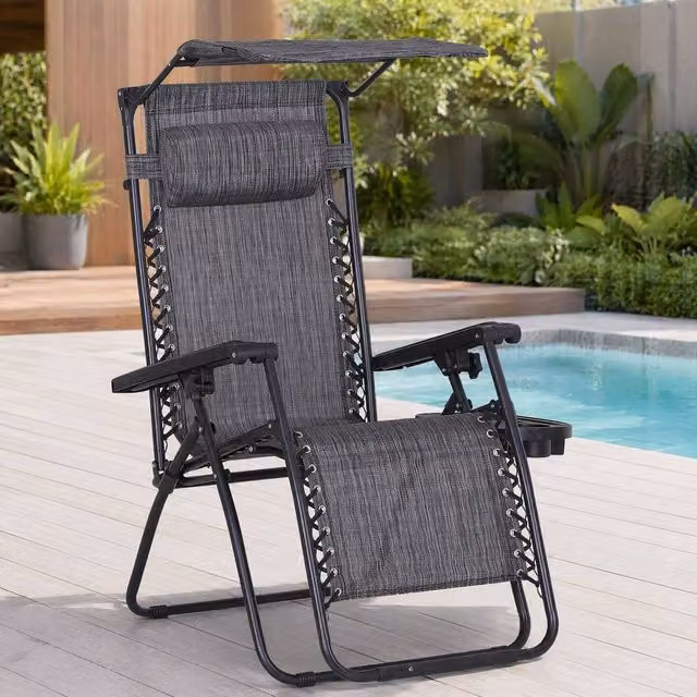 STILVORA Foldable Garden Recliner Chair with Sun Canopy in Grey