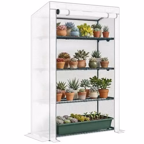 Outsunny 4 Tier Lean-to Mini Greenhouse in Grey, W/D/H: 110 x 50 x 171 cm – 1
