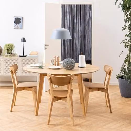 Furniture To Go Roxby Round Dining Table and 4 Dining Chairs in Oak, W/D/H: 105 x 76 x 76 cm