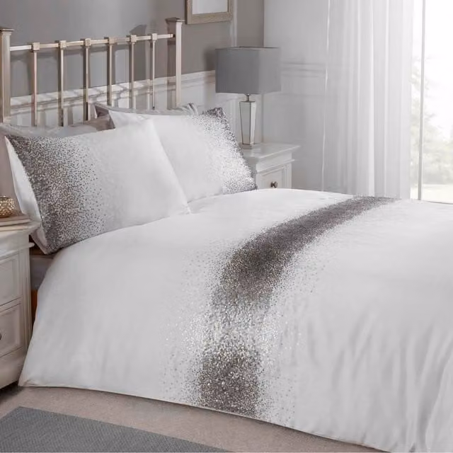 Rapport Home Shimmer Crushed Velvet Duvet Set and Pillowcase in Silver