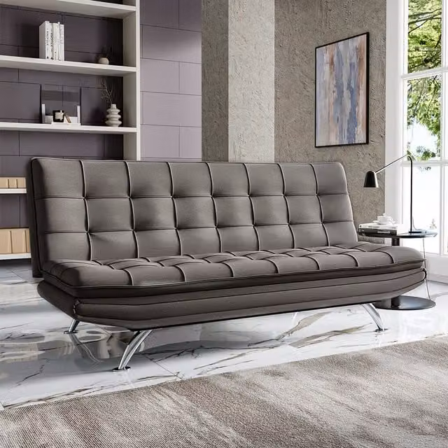 Livingandhome Modern Grey Fabric 3-Seater Click-Clack Convertible Sofa Bed