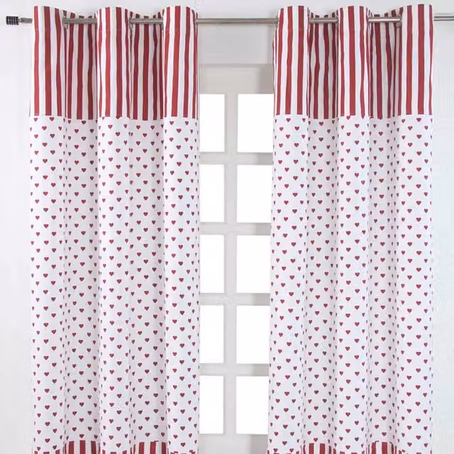 Homescapes Red Love Hearts Graphic Eyelet Curtain Pair, Height: 228 cm, Width: 137 cm