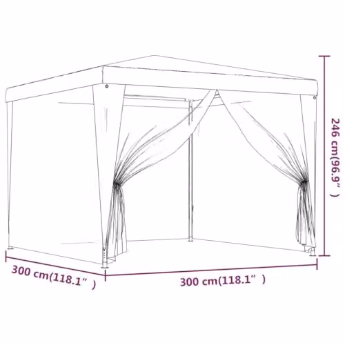 vidaXL Party Tent in Red with 4 Mesh Sidewalls, W 300 x D 300 x H 246 cm – 4