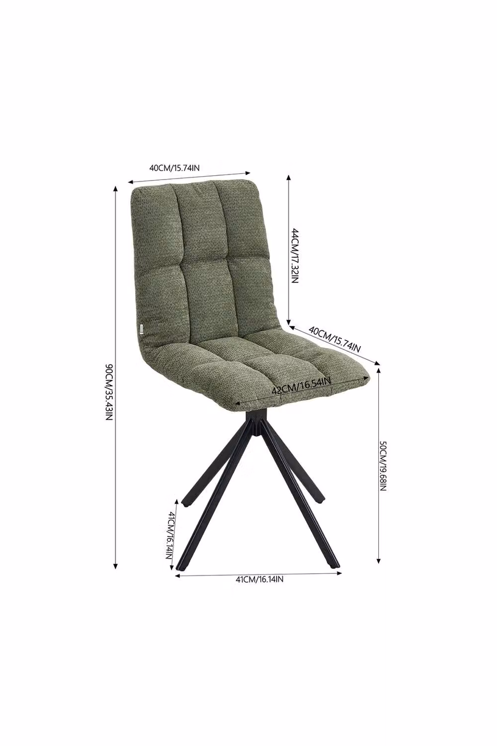 Living and Home Set of 2 Green Chenille Upholstered Dining Chairs with Metal Frame – 2