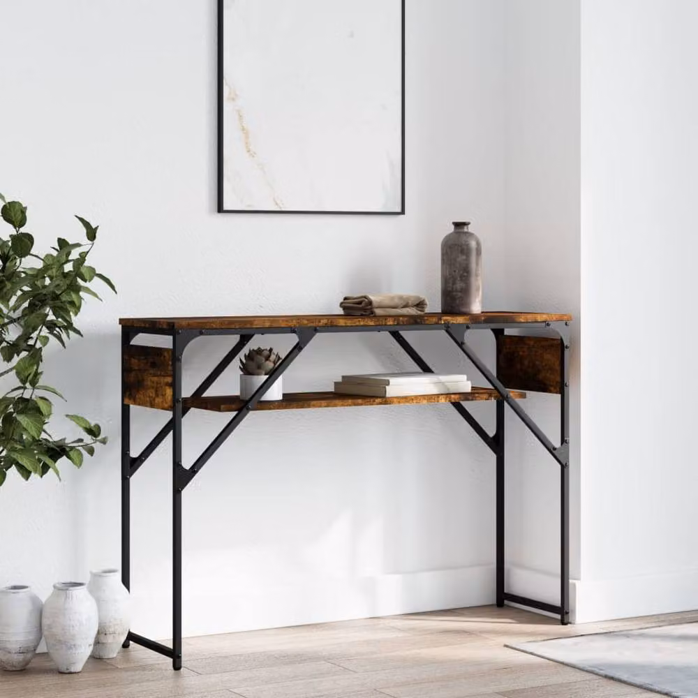 Berkfield Home Decorative Console Table with Shelf in Smoked Oak Brown, W/D/H: 105 x 30 x 75 cm – 2