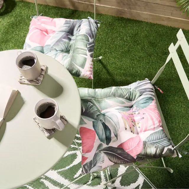 OHS Tropical Outdoor Garden Seat Pads, Green and Multicolour, Square, Water Repellent