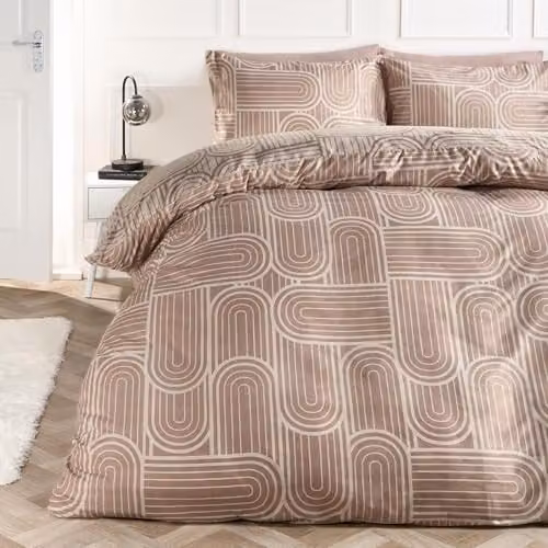 OHS Bedding Arches Microfibre Polyester Reversible Duvet Cover Set with Pillowcases in Beige/Sand, W/D/H: 220 x 200 cm, Pillowcases: 50 x 75 cm