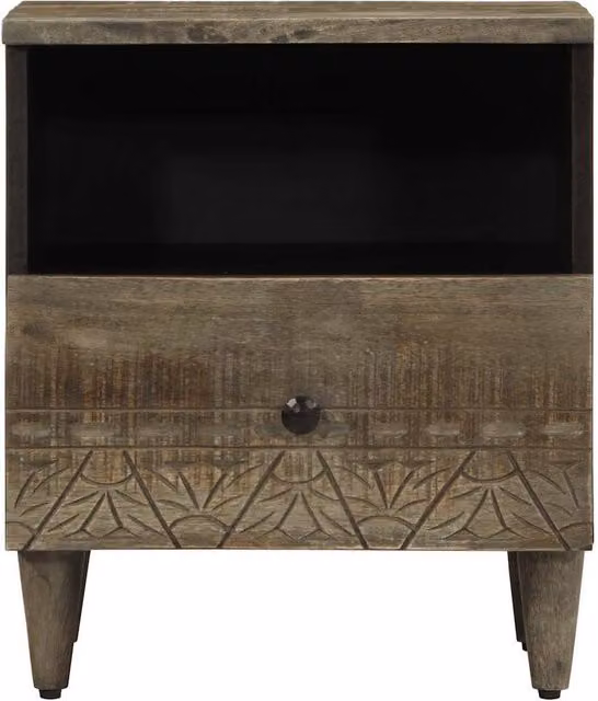Berkfield Home Light Grey Solid Mango Wood Bedside Cabinet W/D/H: 40 x 33 x 46 cm – 1