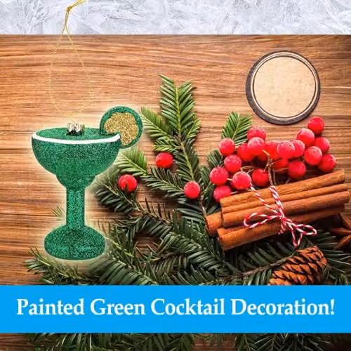 VFM e-Store Green and Gold Glitter Glass Cocktail Christmas Hanging Ornament – 2