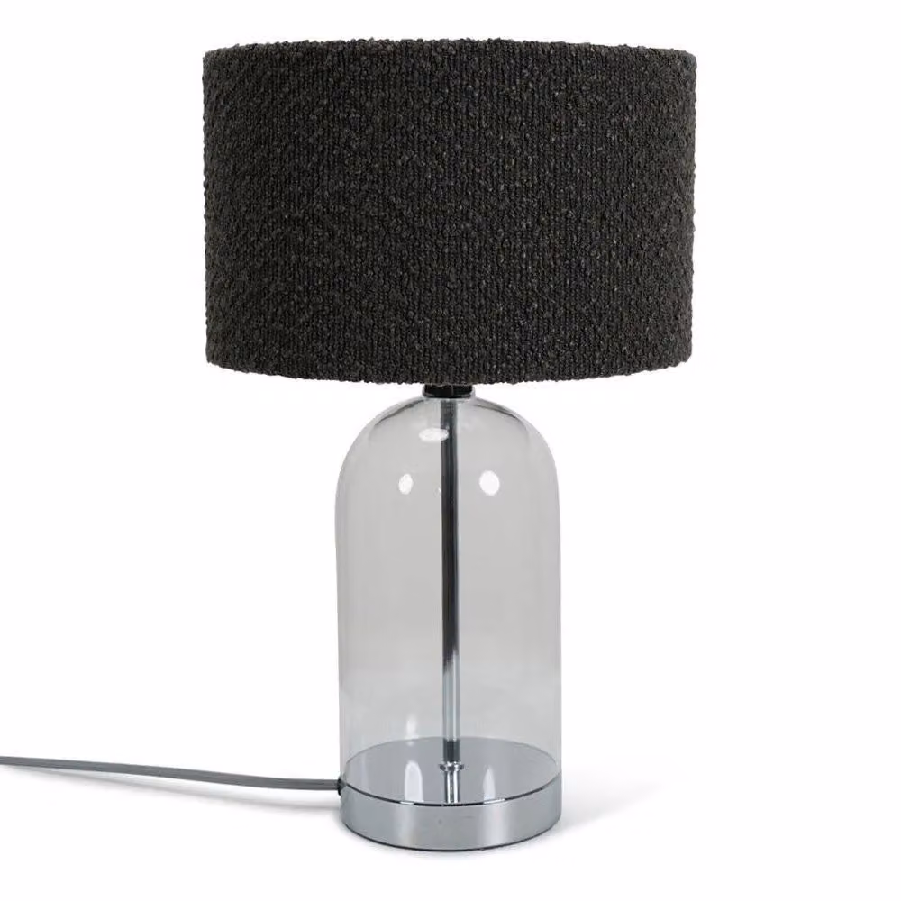 ValueLights Silver Chrome Glass Table Lamp with Grey Fabric Cylinder Shade – 2