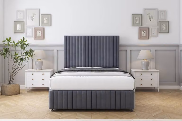 Sloomy Madison Plush Divan Set with 26 inch Headboard and Footboard in Dark Grey, Super King Size, W/D/H: 200 x 200 cm