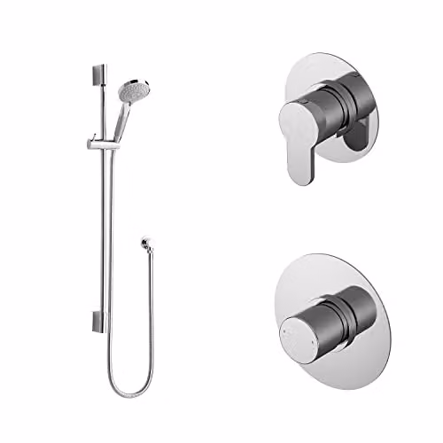 nuie SBR126ST1 Arvan Spa Modern Bathroom Shower Bundle with Thermostatic Temperature Valve, Stop Tap and Slimline Slide Rail Kit, Chrome