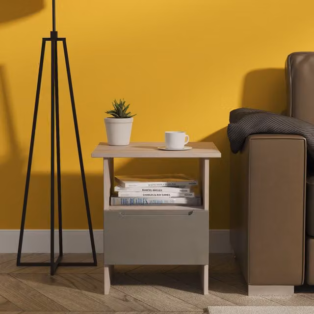 Ready Assembled 2 U Lucca Bottom Drawer Lamp Table in Grey