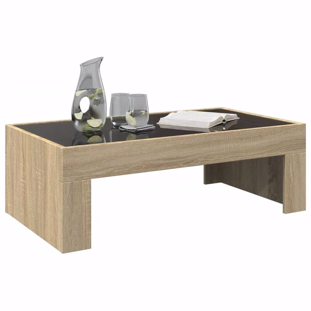 Berkfield Home Infinity LED Coffee Table in Sonoma Oak and Light Tan, W/D/H: 90 x 50 x 30 cm – 2