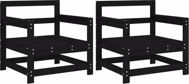Berkfield Home Set of 2 Black Rustic Solid Pine Garden Chairs with Armrests