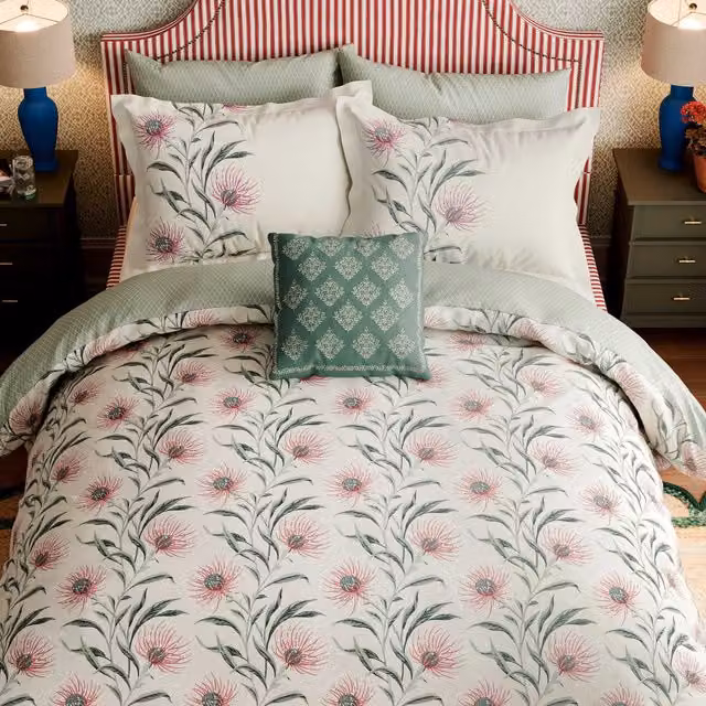 Sanderson Catherinae Kingsize Cotton Percale Duvet Cover and Pillowcase Set, Pink Floral, W: 180 cm, L: 200 cm