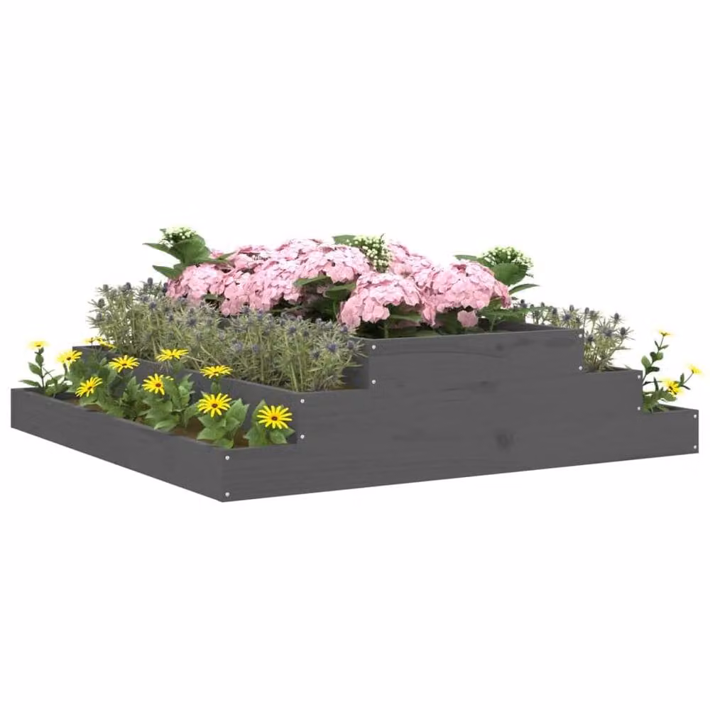Berkfield Home Grey Solid Wood Pine Planter W/D/H: 110 x 110 x 27 cm
